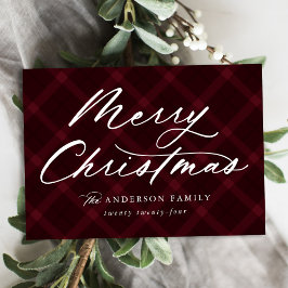 Burgundy Brushed Plaid Feliz Navidad Tarjeta sin F