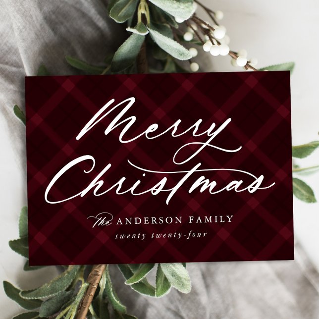 Burgundy Brushed Plaid Feliz Navidad Tarjeta sin F (Subido por el creador)