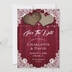 Burgundy Burlap Lace Wedding Guardar La Tarjeta De