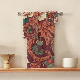 Burgundy Chinoiserie Antiguo acuarela Florals &