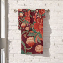Burgundy Chinoiserie Antiguo acuarela Florals &