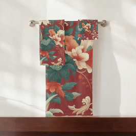 Burgundy Chinoiserie Antiguo acuarela Florals &