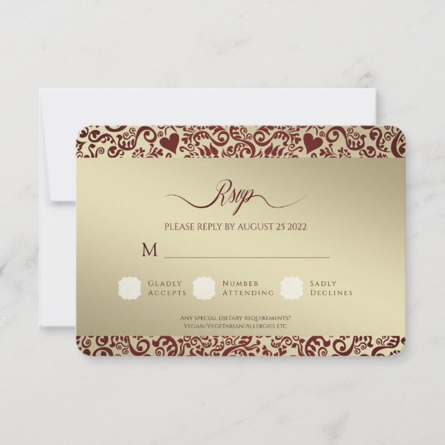 Burgundy Damask Wedding Gracias tarjeta de foto (Anverso)