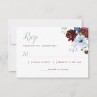 Burgundy Dusty azul floral tarjeta RSVP