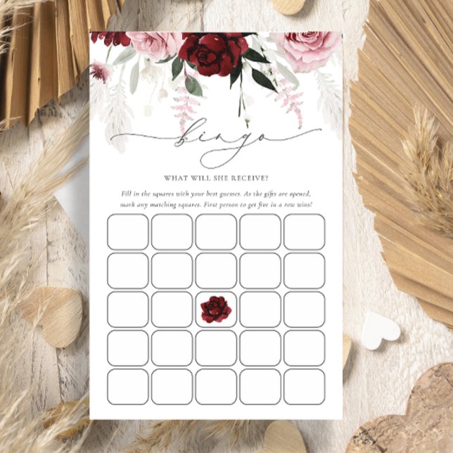 Burgundy Dusty Rosa Bridal Shower Bingo Tarjeta de (Subido por el creador)