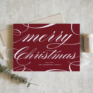 Burgundy Elegante Florecer Script Feliz Navidad