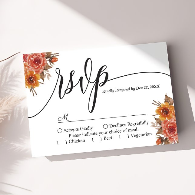 Burgundy Fall Boda floral Otoño Tarjeta RSVP (Subido por el creador)