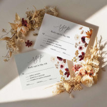 Burgundy Fall Boho Boda Floral Tarjeta RSVP