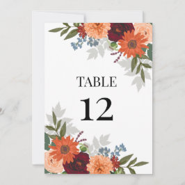 Burgundy Fall Garden Boda Floral Número de mesa