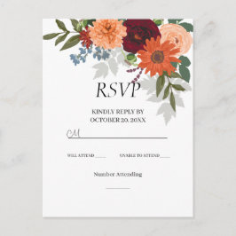 Burgundy Fall Garden Floral Wedding Tarjeta RSVP