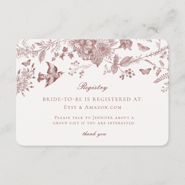 Burgundy Fall Toile Jouy tarjeta de registro Inser (Anverso)