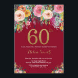 Burgundy Floral 60 cumpleaños Invitación a oro<br><div class="desc">Invitación a la mujer con flores de Borgoña en su 60º cumpleaños. Flor floral acuarela. Purpurina de oro y negro. Rosa,  Amarillo,  Naranja,  Flor Púrpura. Cumpleaños de adultos. Para una mayor personalización,  haga clic en el botón "Personalizar" y utilice nuestra herramienta de diseño para modificar esta plantilla.</div>