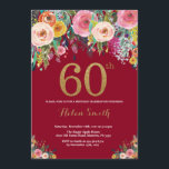 Burgundy Floral 60 cumpleaños Invitación a oro<br><div class="desc">Invitación a la mujer con flores de Borgoña en su 60º cumpleaños. Flor floral acuarela. Purpurina de oro y negro. Rosa,  Amarillo,  Naranja,  Flor Púrpura. Cumpleaños de adultos. Para una mayor personalización,  haga clic en el botón "Personalizar" y utilice nuestra herramienta de diseño para modificar esta plantilla.</div>