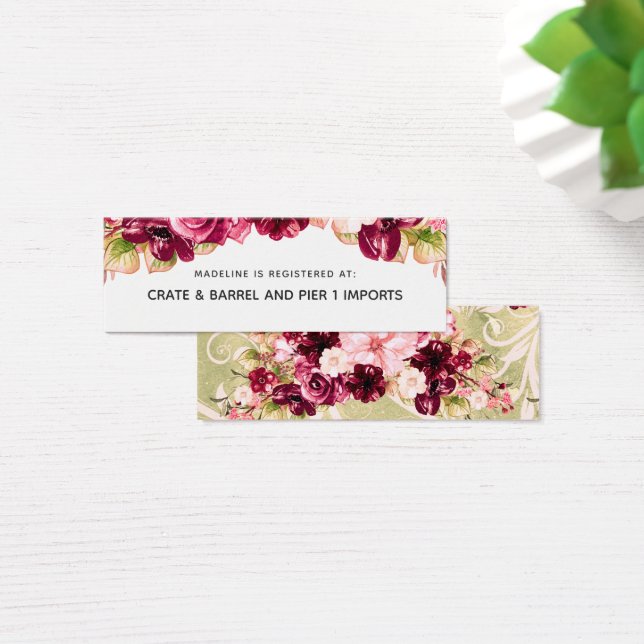 Burgundy Floral Bridal Shower Registry Insert Card (Escritorio)