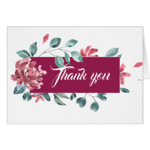 Burgundy Floral Design Tarjeta de agradecimiento