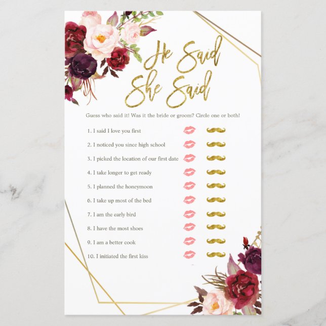 Burgundy Floral dijo que dijo que la tarjeta de ju (Anverso)