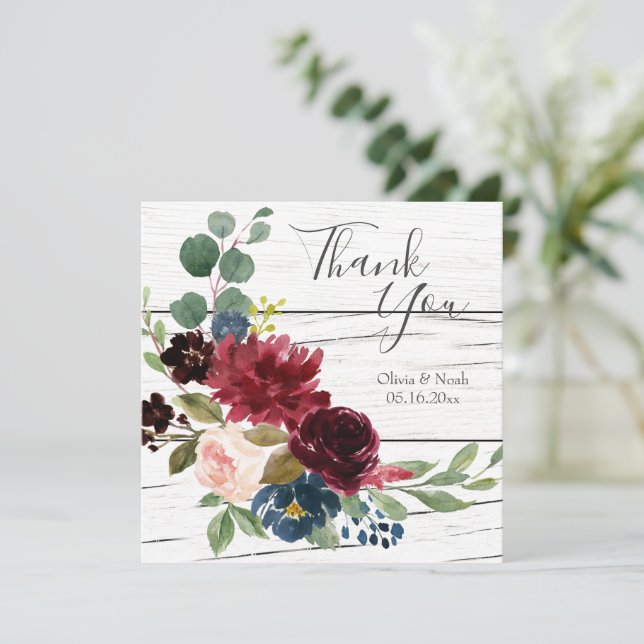 Burgundy Floral Elegante acuarela Rústica Gracias (Anverso de pie)