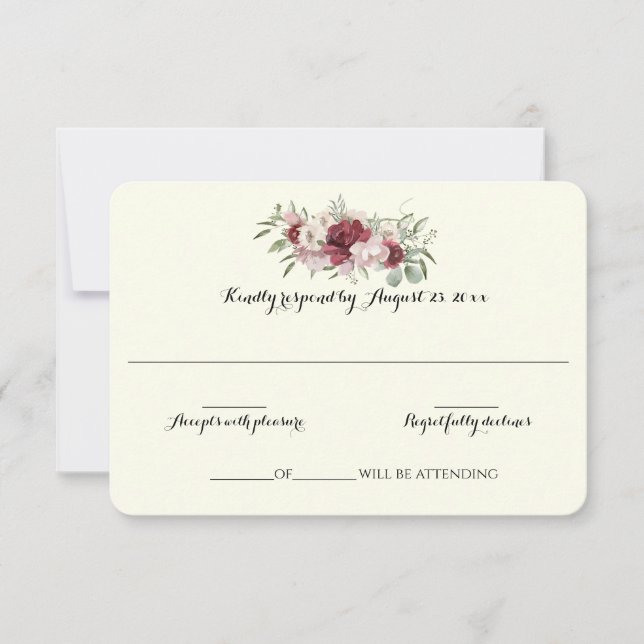 Burgundy Floral Elegante respuesta Boda de Woodlan (Anverso)