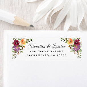 Burgundy Floral Etiquetas de dirección