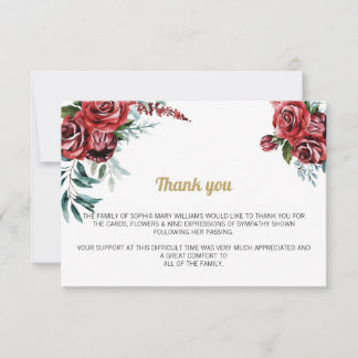 Burgundy Floral Funeral Gracias Nota