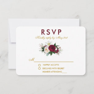 Burgundy Floral Greenery Boda Gold RSVP