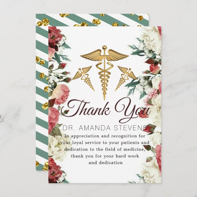 Burgundy Floral Médica Gracias Tarjeta (Anverso / Reverso)