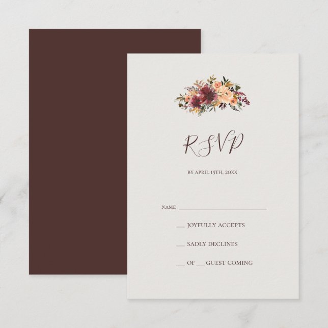 Burgundy Floral Naranja | Tarjeta de Respuesta Bei (Anverso / Reverso)