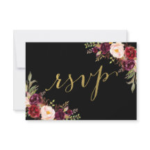 Burgundy Floral Negro Hoja Dorada Falso Tarjeta de