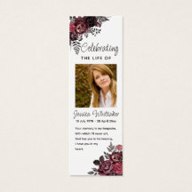 Burgundy Floral Photo Funeral Bookmark