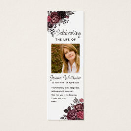 Burgundy Floral Photo Funeral Bookmark