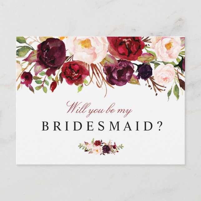 burgundy floral será mi tarjeta de novia (Anverso)