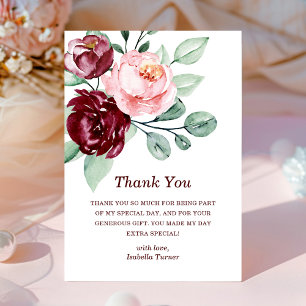 Burgundy Floral   Tarjeta de agradecimiento de cum