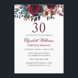 Burgundy Floral Watercolor 30.ª invitación de cump<br><div class="desc">¡Más invitaciones de cumpleaños florales en la tienda Little Bayleigh!</div>