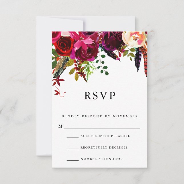 Burgundy Floral Watercolor RSVP (Anverso)