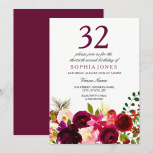 Burgundy Flowers 32ª invitación a la fiesta de cum