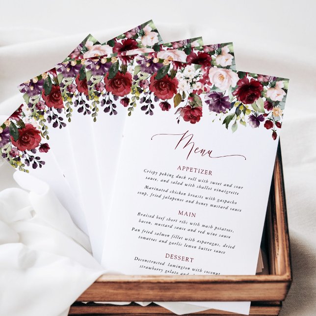 Burgundy Flowers, Pink Flowers, Boho, Wedding Menu (Subido por el creador)