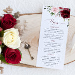 Burgundy Flowers, Pink Flowers, Boho, Wedding Menu<br><div class="desc">Add a personal touch to your wedding celebration with these stylish and memorable party items! Design features burgundy and blush pink watercolor flowers and greenery on white background.</div>