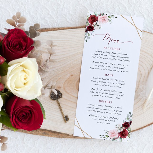 Burgundy Flowers, Pink Flowers, Bridal Shower Menu (Subido por el creador)