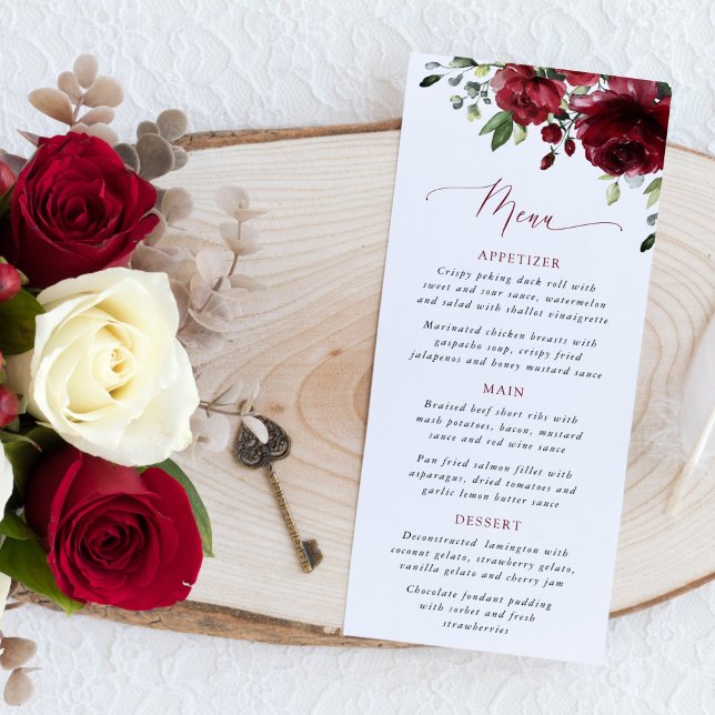 Burgundy Flowers, Red Flowers, Floral Wedding Menu (Subido por el creador)