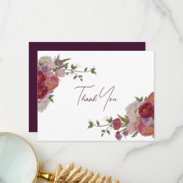 Burgundy Forest Floral Boda Gracias Tarjeta