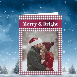 Burgundy Gingham Foto de Navidad Alegre y Brillant