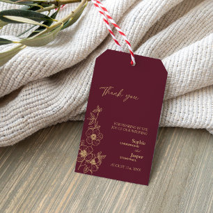 Burgundy Gold Floral Boda Gracias Etiqueta De Rega