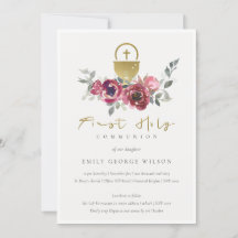 BURGUNDY GOLD FLORAL PRIMERA INVITACIÓN SANTA DE L
