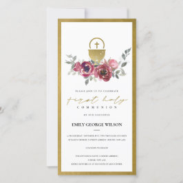 BURGUNDY GOLD FLORAL PRIMERA INVITACIÓN SANTA DE L