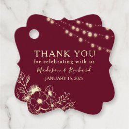 Burgundy Gold Wedding Favor de Gracias Etiqueta