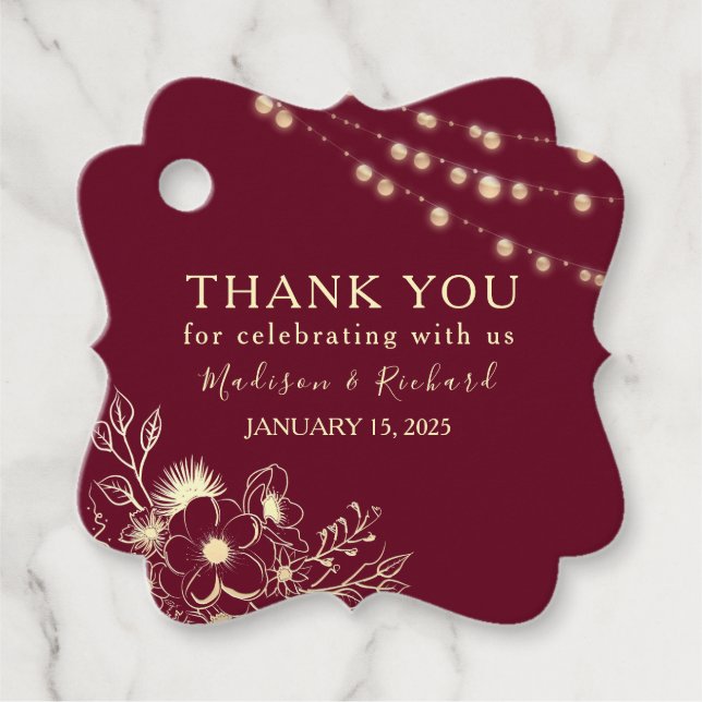 Burgundy Gold Wedding Favor de Gracias Etiqueta (Anverso)