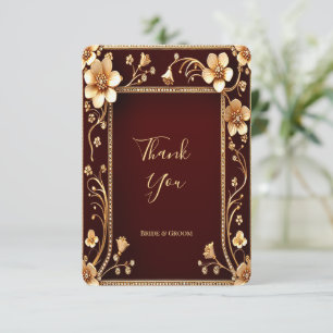Burgundy Golden Flowers Tarjeta de agradecimiento