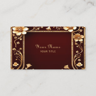Burgundy Golden Flowers Tarjeta de visita