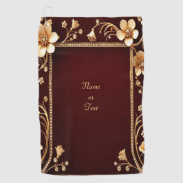 Burgundy Golden Flowers Toalla de Golf