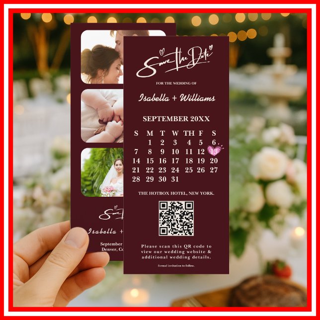 Burgundy & Ivory Photo QR Wedding Save The Date (Subido por el creador)